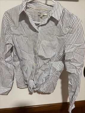 Madewell White with Blue Stripe Tie-Front Button Down Shirt